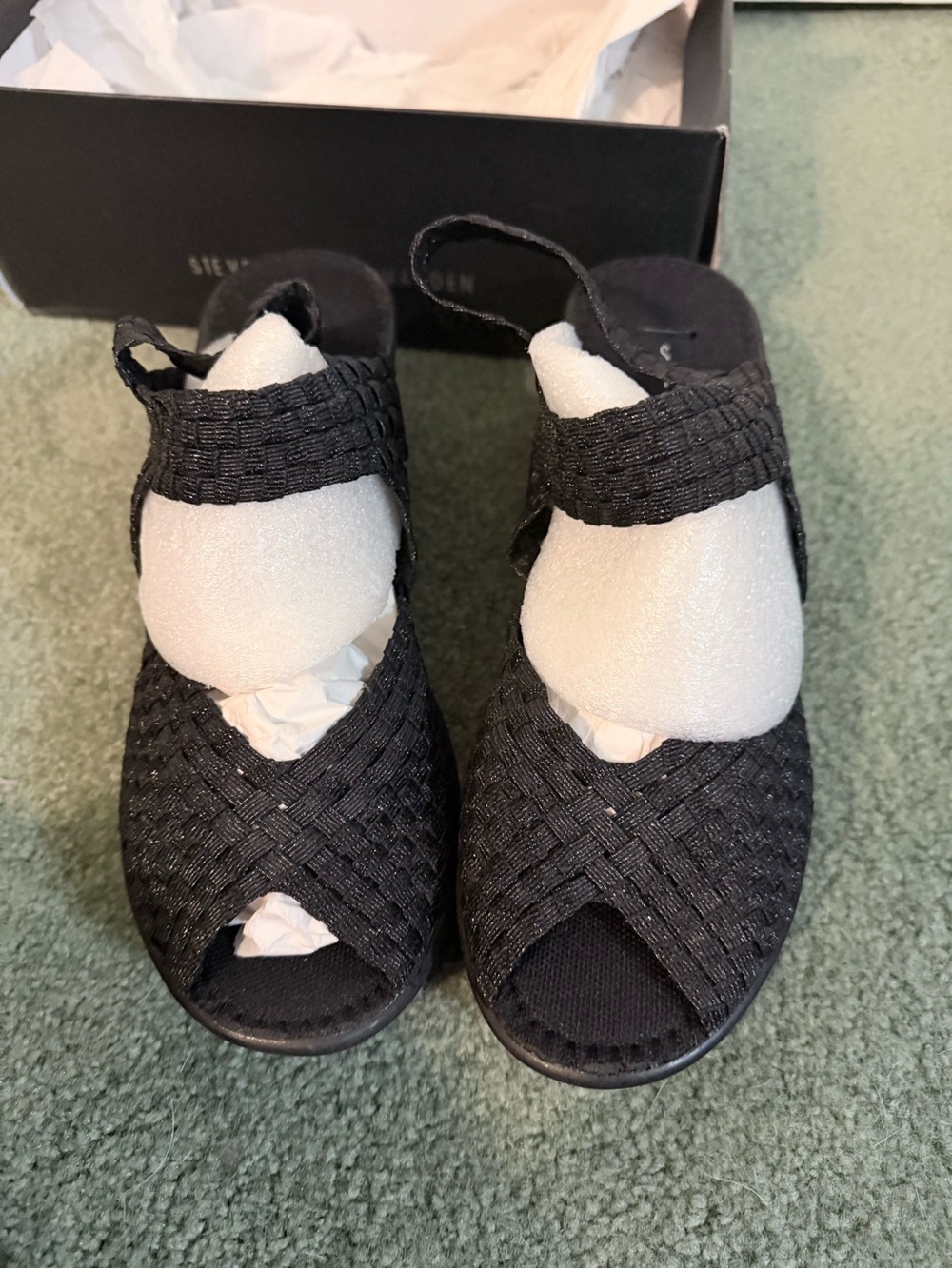 Steve Madden Black Woven Stretch Sandals